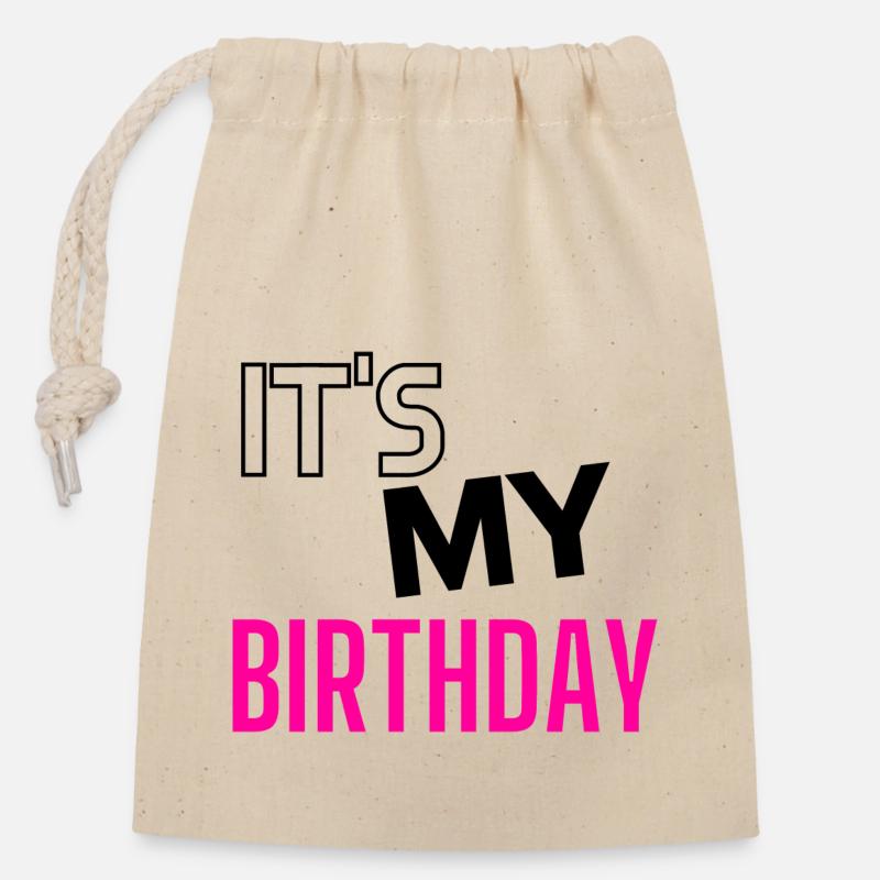 Geburstag I C’est mon anniversaire - Sac cadeau en coton avec cordon (14 x 20 cm) - nature