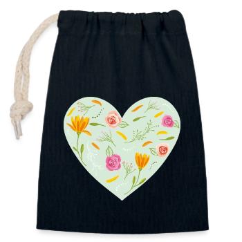 Blumiges Herz - Verschließbarer Geschenkbeutel aus Baumwolle (14x20cm) - Navy - Vorne