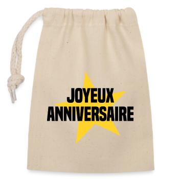 Joyeux anniversaire - Sac cadeau en coton avec cordon (14 x 20 cm) - nature - Devant