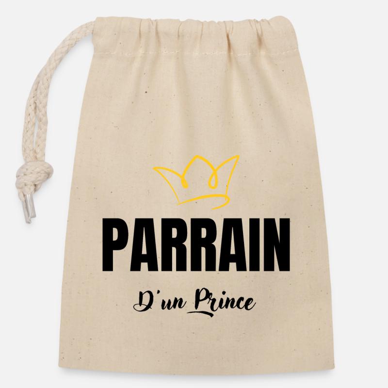 parrain d'un prince - Sac cadeau en coton avec cordon (14 x 20 cm) - nature