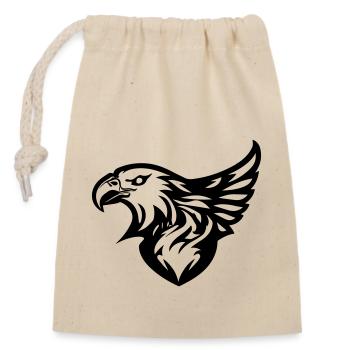 eagle's head with wing in profile on one side - Closable cotton gift bag (14x20cm) - nature - Front
