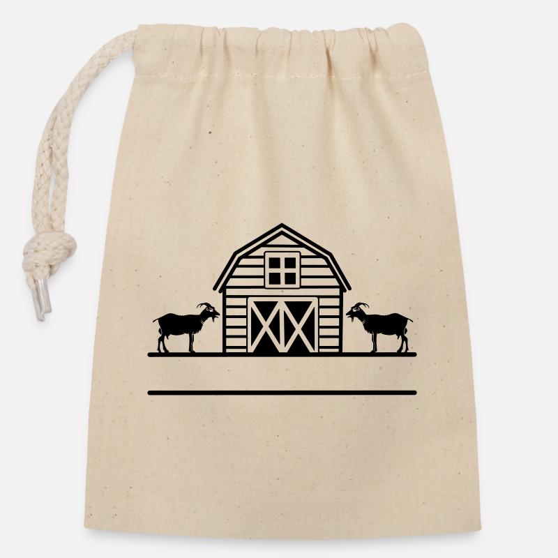 Ferme caprine avec chèvres noires - Sac cadeau en coton avec cordon (14 x 20 cm) - nature
