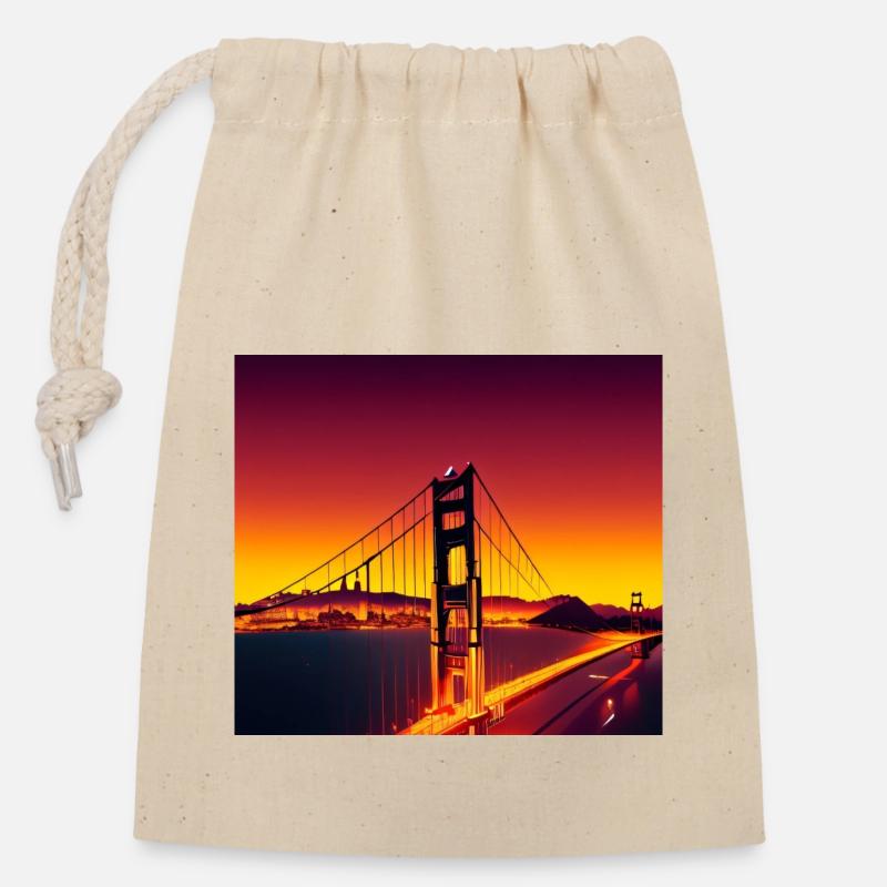 Coucher de soleil sur le Golden Gate Bridge de San Francisco - Sac cadeau en coton avec cordon (14 x 20 cm) - nature