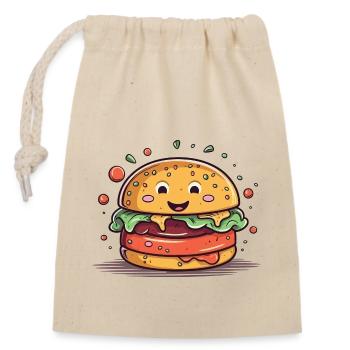Un burger au visage - Sac cadeau en coton avec cordon (14 x 20 cm) - nature - Devant