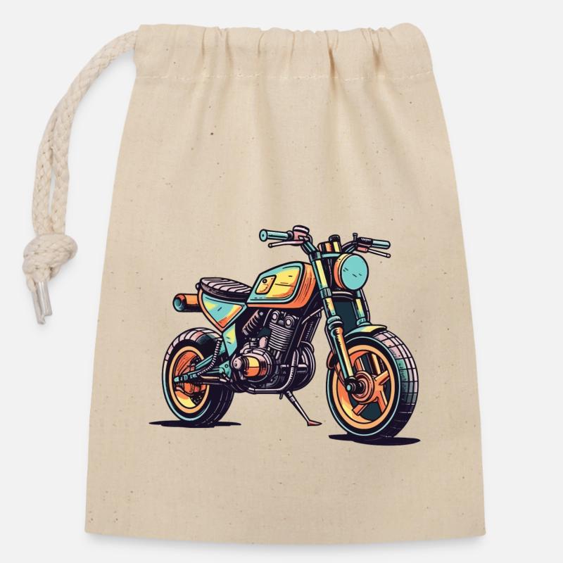 Moto - Sac cadeau en coton avec cordon (14 x 20 cm) - nature