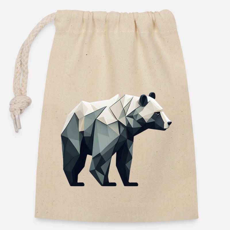Ours minimaliste - Sac cadeau en coton avec cordon (14 x 20 cm) - nature