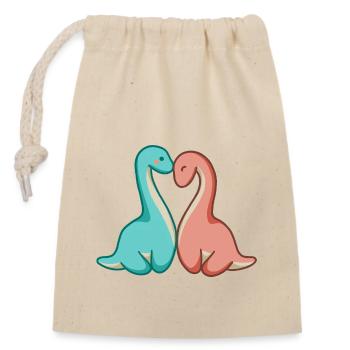 Cute dino couple, dinosaur love, long neck - Closable cotton gift bag (14x20cm) - nature - Front