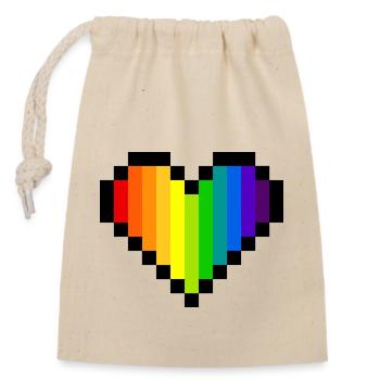 Pixel Art Regenbogenherz - LGBT Pride - Verschließbarer Geschenkbeutel aus Baumwolle (14x20cm) - Natur - Vorne