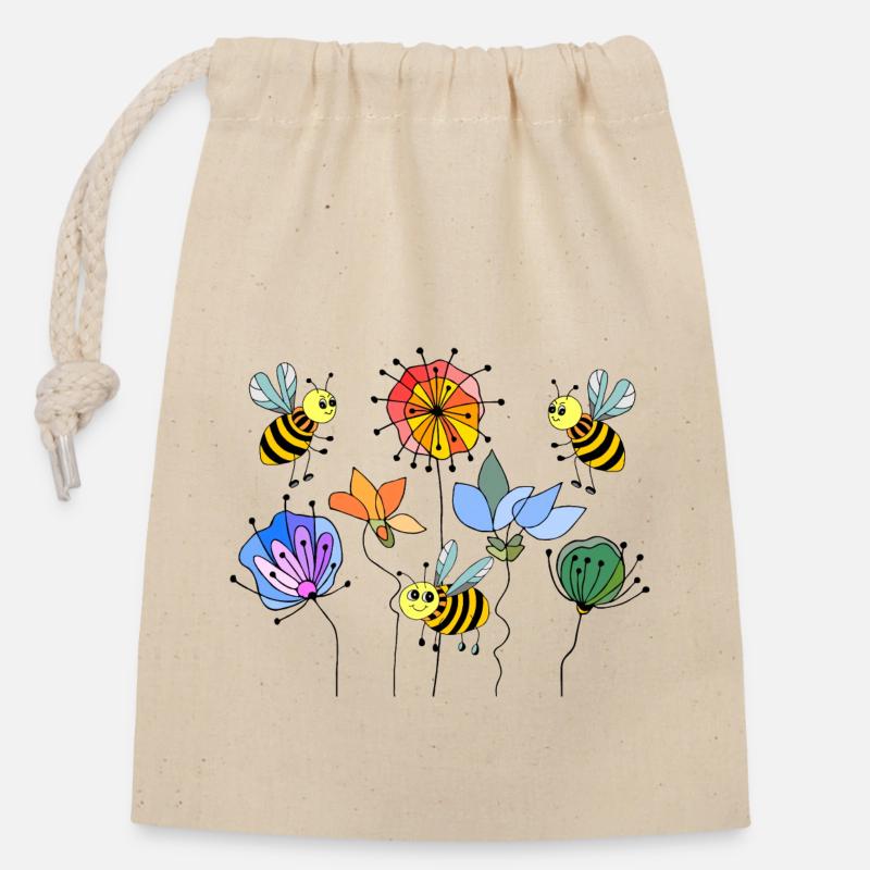 Abeilles - Sac cadeau en coton avec cordon (14 x 20 cm) - nature