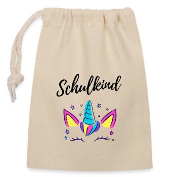 Einhorn Sterne für Schulkind zur Einschulung - Verschließbarer Geschenkbeutel aus Baumwolle (14x20cm) - Natur - Vorne