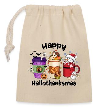 Happy Hallothanksmas Vibes Café - Sac cadeau en coton avec cordon (14 x 20 cm) - nature - Devant
