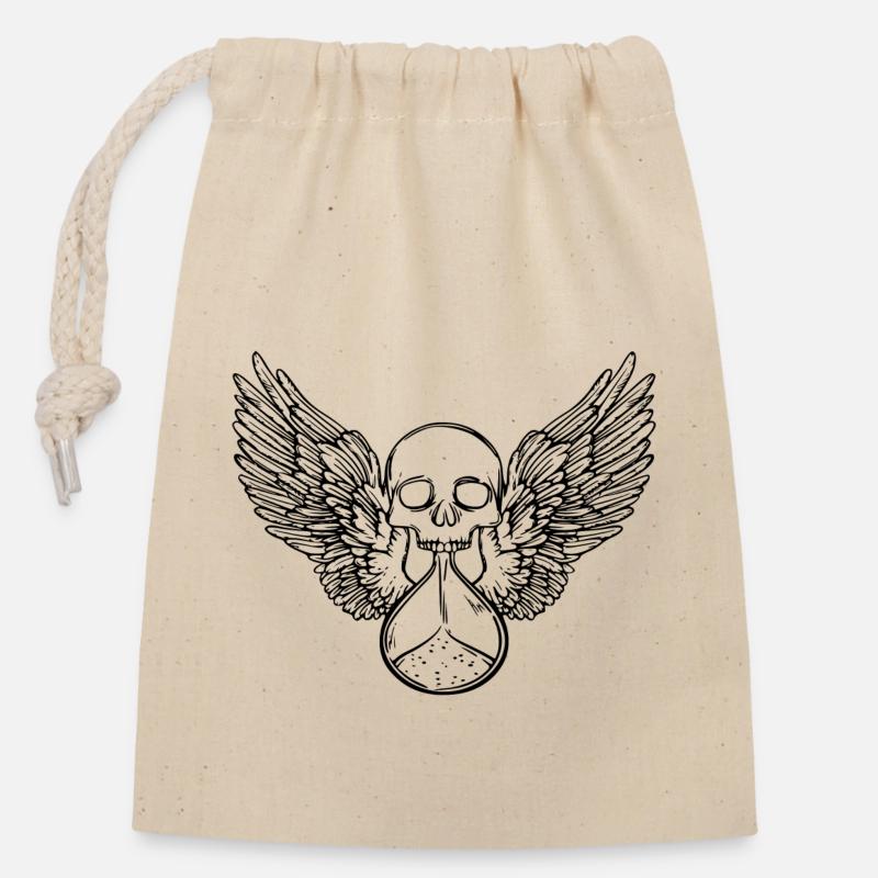 tete de mort - Sac cadeau en coton avec cordon (14 x 20 cm) - nature
