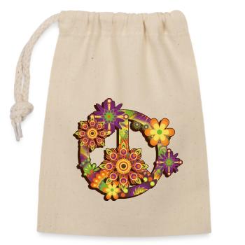 Flower Power Peace - Verschließbarer Geschenkbeutel aus Baumwolle (14x20cm) - Natur - Vorne