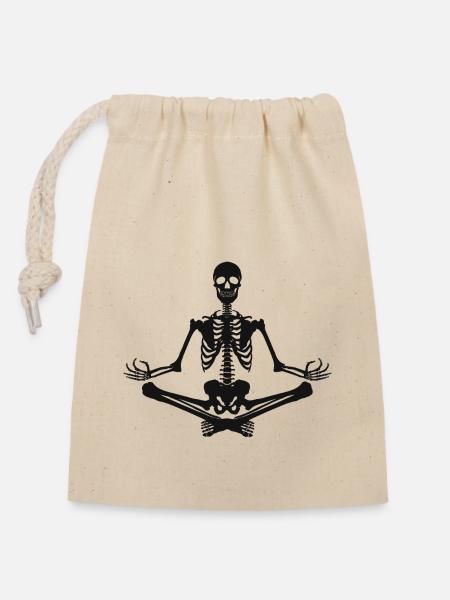 7 Sukhasana ou Agréable | Squelette noir - Sac cadeau en coton avec cordon (14 x 20 cm) - nature