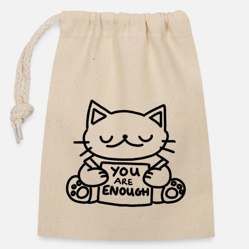 You are Enough Cat - Closable cotton gift bag (14x20cm) - nature