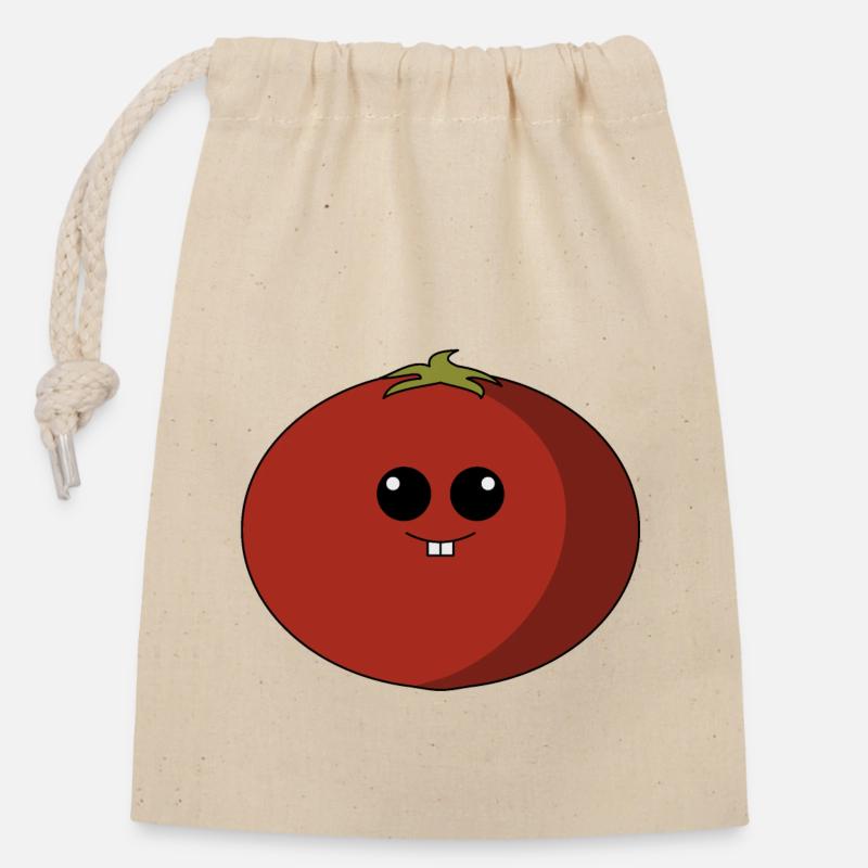 Tomate mit Gesicht - Verschließbarer Geschenkbeutel aus Baumwolle (14x20cm) - Natur