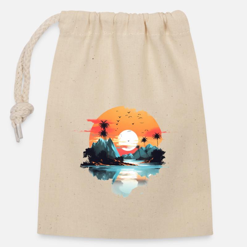 Coucher de soleil - Sac cadeau en coton avec cordon (14 x 20 cm) - nature