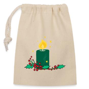 Bougie de Noël et baie de houx - Sac cadeau en coton avec cordon (14 x 20 cm) - nature - Devant