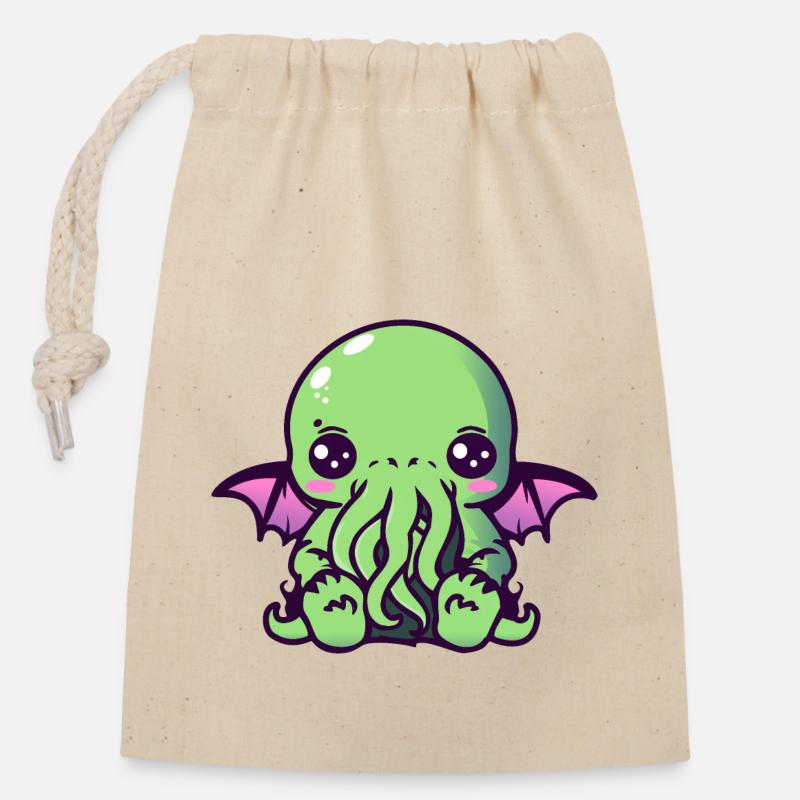 Kawaii Cthulhu - Verschließbarer Geschenkbeutel aus Baumwolle (14x20cm) - Natur