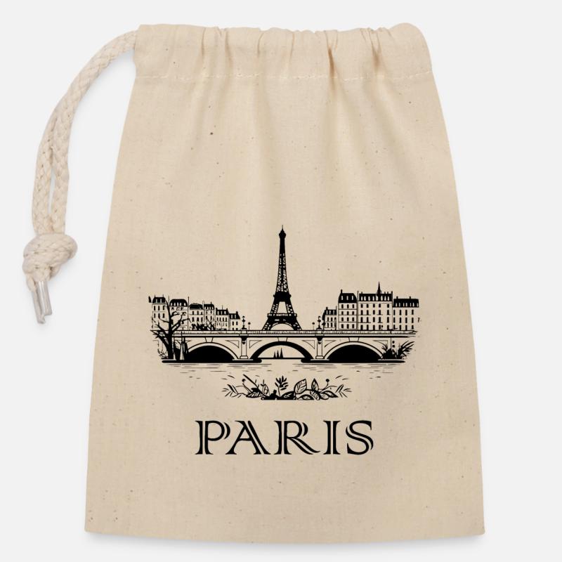 Paris - Sac cadeau en coton avec cordon (14 x 20 cm) - nature