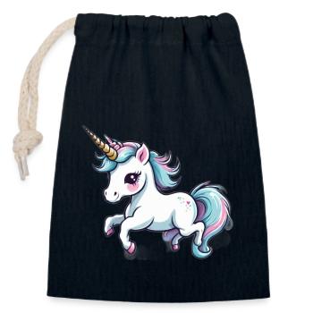 Licorne Unicorn Kawaii - Sac cadeau en coton avec cordon (14 x 20 cm) - bleu marine - Devant