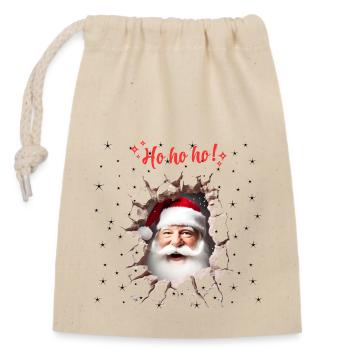 Le Père Noël jette un coup d’œil à travers un trou dans le mur - Sac cadeau en coton avec cordon (14 x 20 cm) - nature - Devant