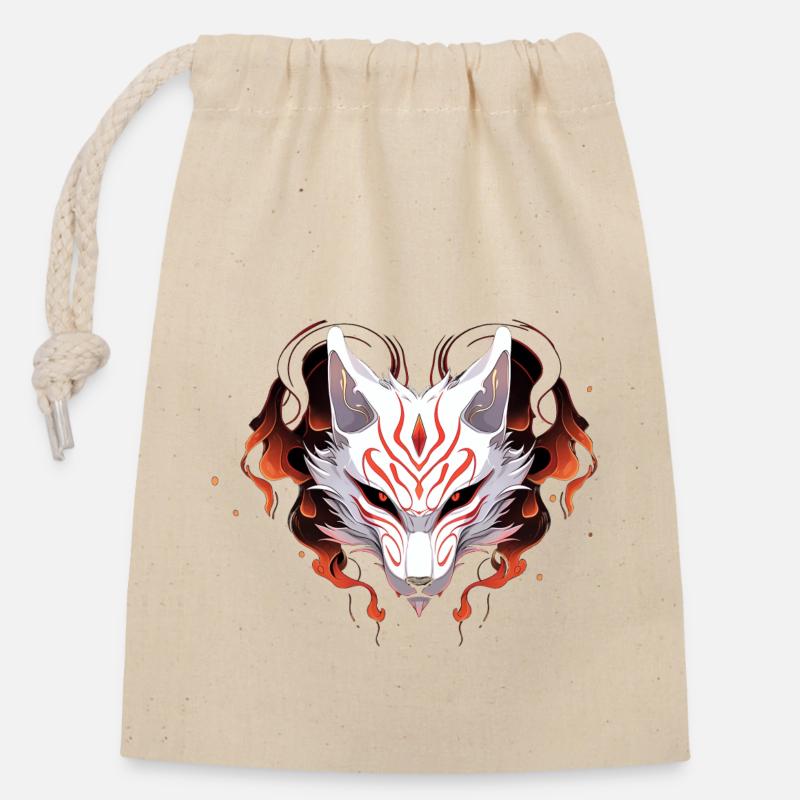 Kitsune mask - Closable cotton gift bag (14x20cm) - nature