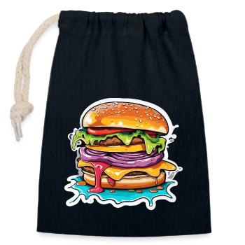 Burgers / Restauration rapide / Nourriture / Petits pains / Boeuf - Sac cadeau en coton avec cordon (14 x 20 cm) - bleu marine - Devant