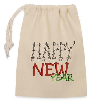 HAPPY new year - Verschließbarer Geschenkbeutel aus Baumwolle (14x20cm) - Natur - Vorne