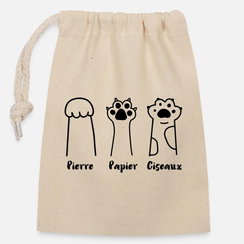 Jeu de Patte: Pierre, Papier, Ciseaux - Sac cadeau en coton avec cordon (14 x 20 cm) - nature