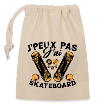 Ich kann nicht Skateboarding - Verschließbarer Geschenkbeutel aus Baumwolle (14x20cm) - Natur - Vorne