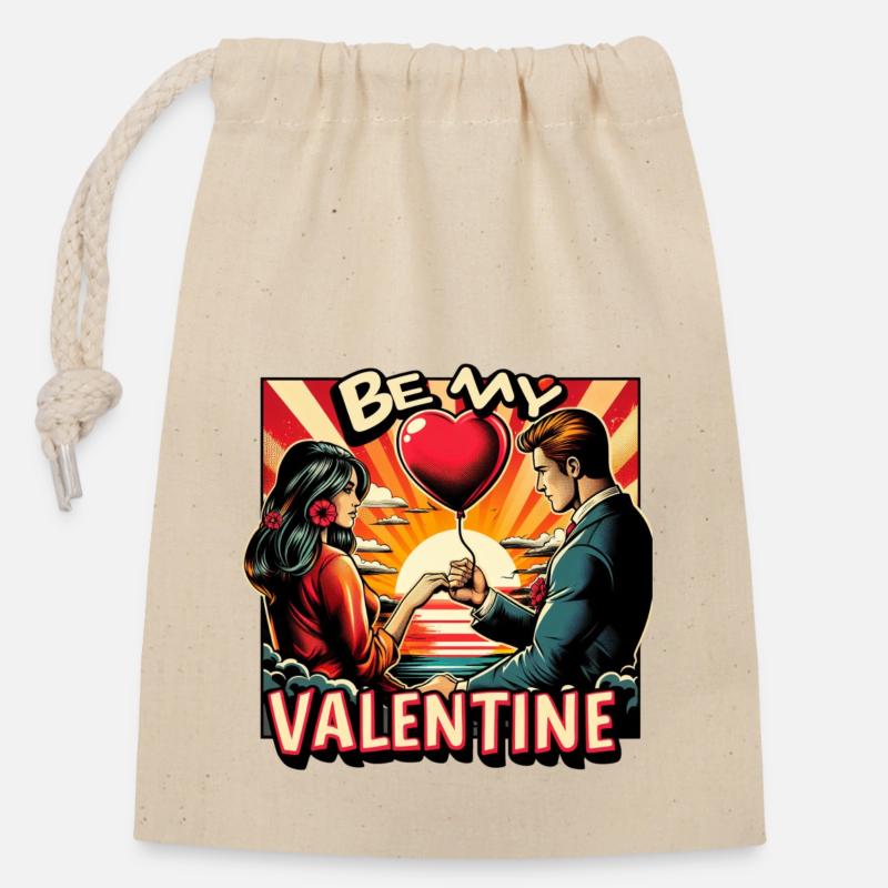 Be My Valentine - Closable cotton gift bag (14x20cm) - nature