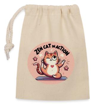 Zen Cat - Closable cotton gift bag (14x20cm) - nature - Front