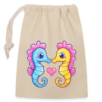 Seahorse Couple In Love Animal Valentine's Day - Closable cotton gift bag (14x20cm) - nature - Front