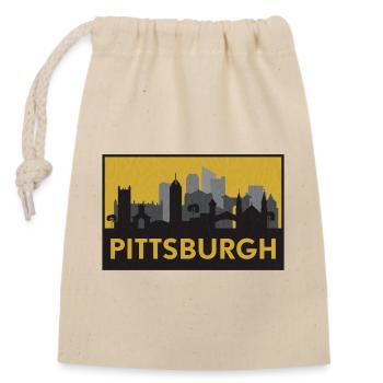 Pittsburgh Silhouette Gold - Verschließbarer Geschenkbeutel aus Baumwolle (14x20cm) - Natur - Vorne
