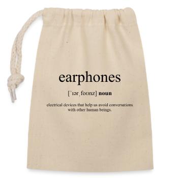 Earphones (Kopfhörer) Definition Dictionary - Verschließbarer Geschenkbeutel aus Baumwolle (14x20cm) - Natur - Vorne