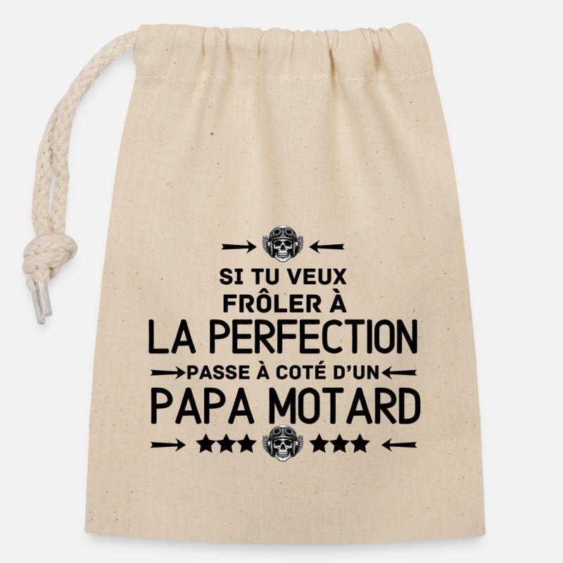 BIKER DAD PERFECTION - Closable cotton gift bag (14x20cm) - nature