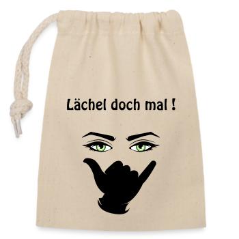Lächel doch mal! - Verschließbarer Geschenkbeutel aus Baumwolle (14x20cm) - Natur - Vorne