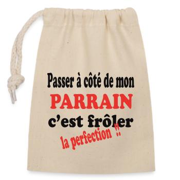 My godfather is perfection!! - Closable cotton gift bag (14x20cm) - nature - Front