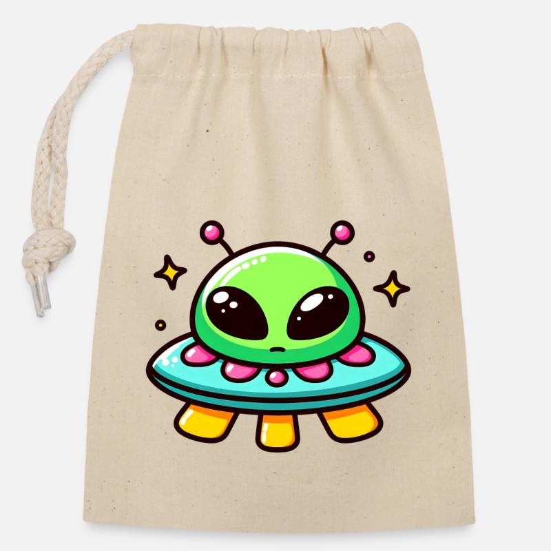 Rencontre extraterrestre - Sac cadeau en coton avec cordon (14 x 20 cm) - nature