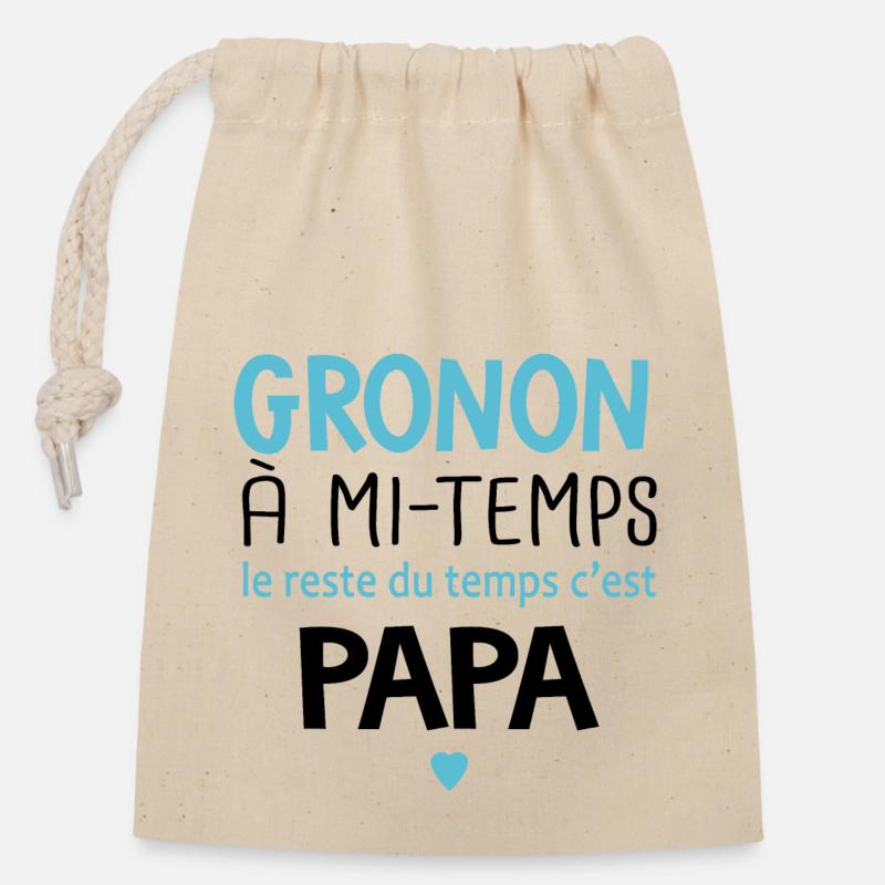 Grognon à mi temps cadeau bébé enfant - Sac cadeau en coton avec cordon (14 x 20 cm) - nature