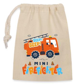 Feuerwehrmann Baby Feuerwehrauto - Verschließbarer Geschenkbeutel aus Baumwolle (14x20cm) - Natur - Vorne