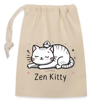 Minou zen - Sac cadeau en coton avec cordon (14 x 20 cm) - nature - Devant