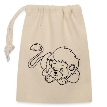🦁 Süßer Löwe für kreative Köpfe & kleine Künstler - Verschließbarer Geschenkbeutel aus Baumwolle (14x20cm) - Natur - Vorne