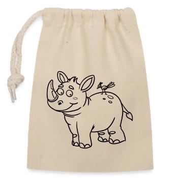 🦏 Rhino motif for children's clothing, bags & more - Closable cotton gift bag (14x20cm) - nature - Front