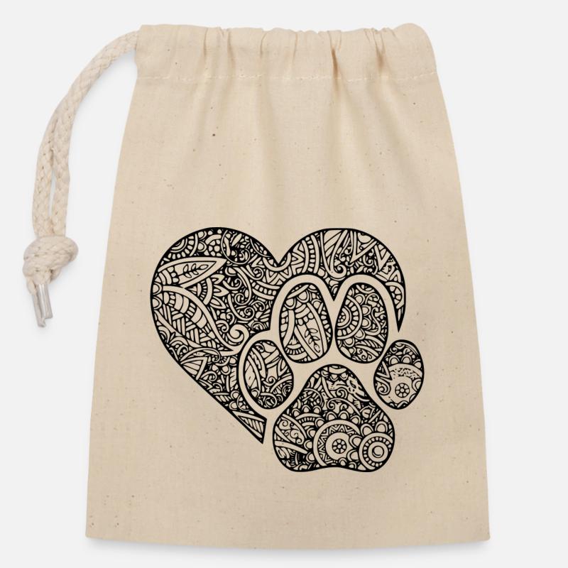 PAW DOG MANDALA - Closable cotton gift bag (14x20cm) - nature