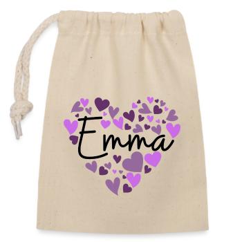 J’adore les cœurs Emma en violet - Sac cadeau en coton avec cordon (14 x 20 cm) - nature - Devant
