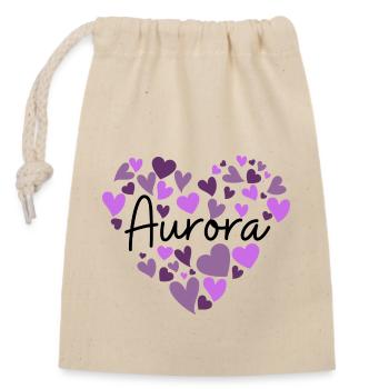 J’adore les cœurs Aurora en violet - Sac cadeau en coton avec cordon (14 x 20 cm) - nature - Devant