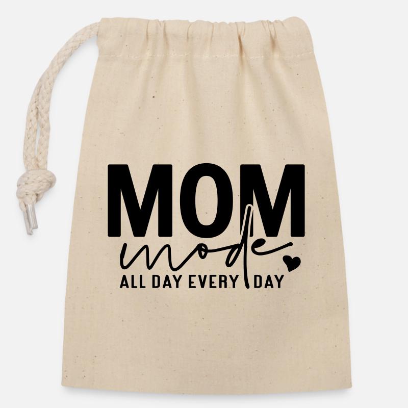 Mom Mode All Day Every Day - Closable cotton gift bag (14x20cm) - nature
