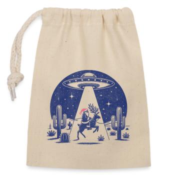 Retro Santa Claus, UFO & Reindeer Christmas T-Shirt - Closable cotton gift bag (14x20cm) - nature - Front